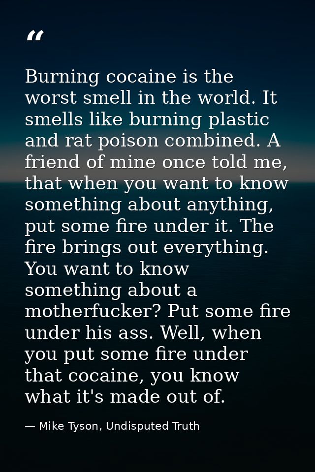 Burning cocaine is the worst smell in the world. It smells like burning plastic and rat poison combined. A friend of min — Mike Tyson, Undisputed Truth