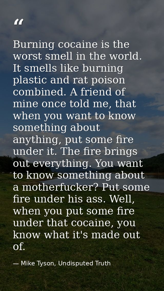 Burning cocaine is the worst smell in the world. It smells like burning plastic and rat poison combined. A friend of min — Mike Tyson, Undisputed Truth