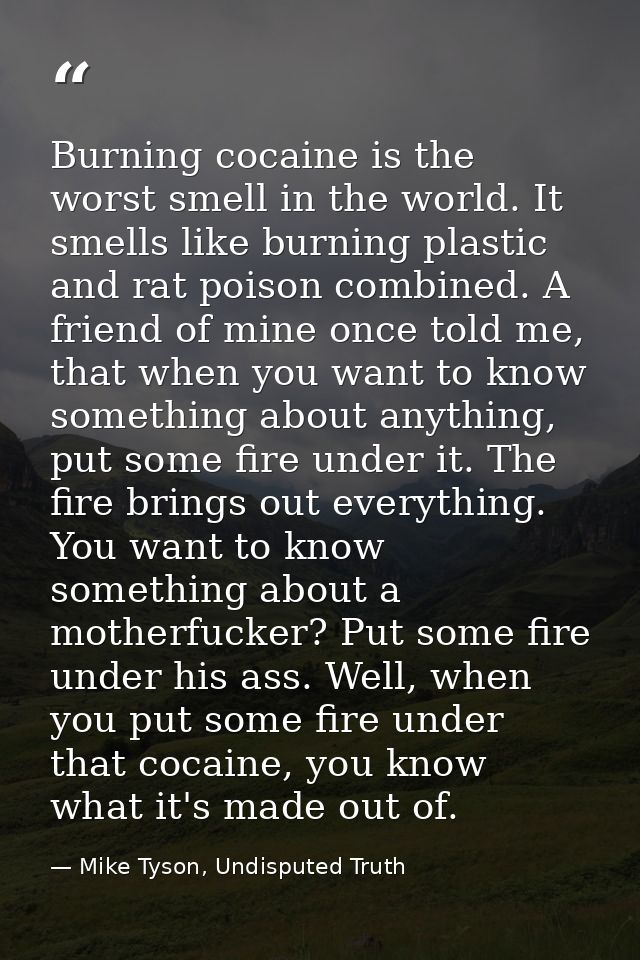 Burning cocaine is the worst smell in the world. It smells like burning plastic and rat poison combined. A friend of min — Mike Tyson, Undisputed Truth