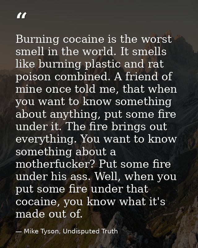Burning cocaine is the worst smell in the world. It smells like burning plastic and rat poison combined. A friend of min — Mike Tyson, Undisputed Truth