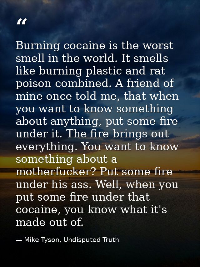 Burning cocaine is the worst smell in the world. It smells like burning plastic and rat poison combined. A friend of min — Mike Tyson, Undisputed Truth