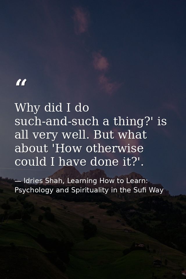 Why did I do such-and-such a thing?' is all very well. But what about 'How otherwise could I have done it?'. — Idries Shah, Learning How to Learn: Psychology and Spirituality in the Sufi Way