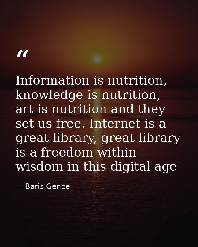Information is nutrition, knowledge is nutrition, art is nutrition and they set us free. Internet is a great library, gr — Baris Gencel