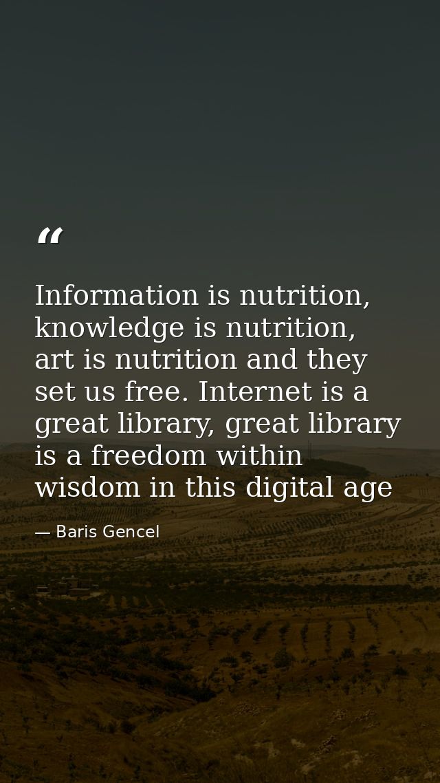 Information is nutrition, knowledge is nutrition, art is nutrition and they set us free. Internet is a great library, gr — Baris Gencel