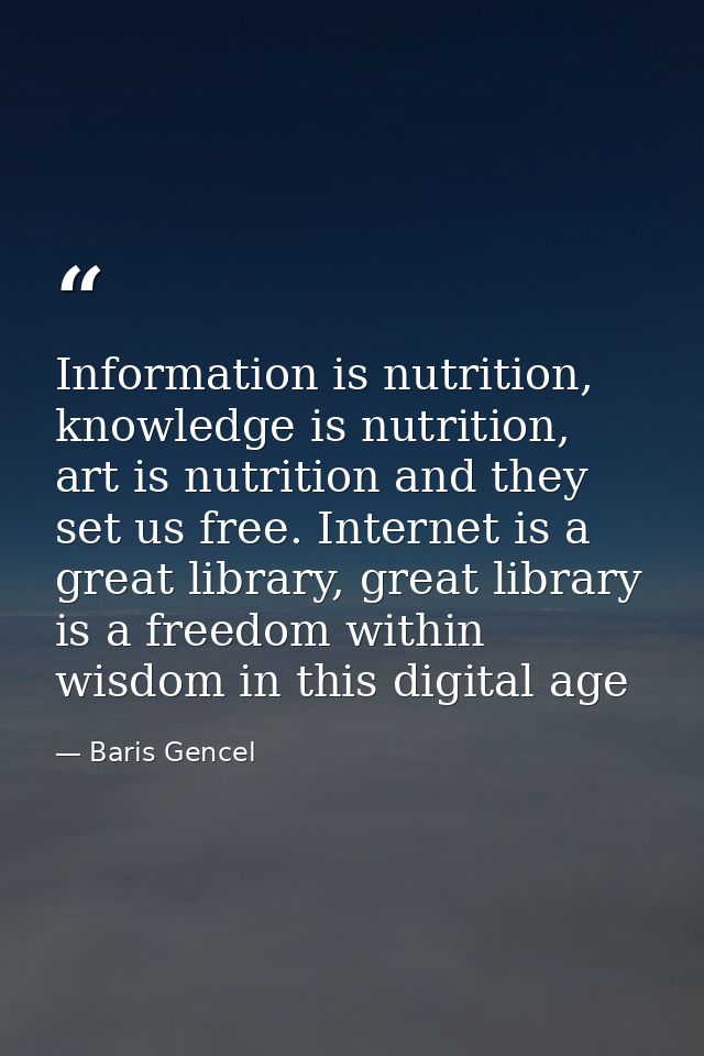 Information is nutrition, knowledge is nutrition, art is nutrition and they set us free. Internet is a great library, gr — Baris Gencel
