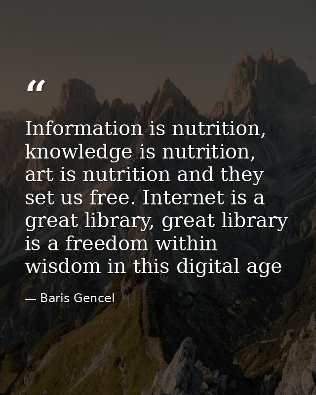Information is nutrition, knowledge is nutrition, art is nutrition and they set us free. Internet is a great library, gr — Baris Gencel