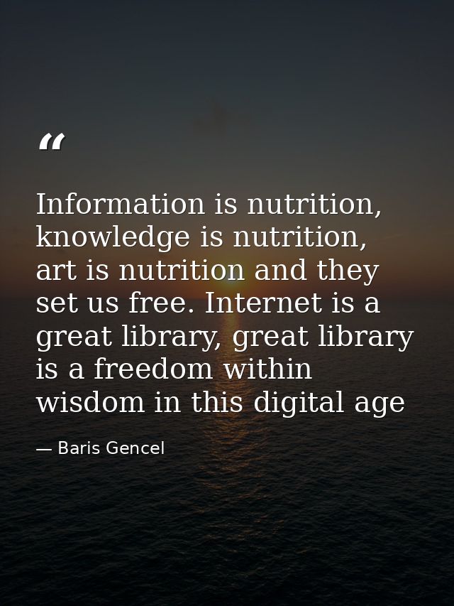 Information is nutrition, knowledge is nutrition, art is nutrition and they set us free. Internet is a great library, gr — Baris Gencel