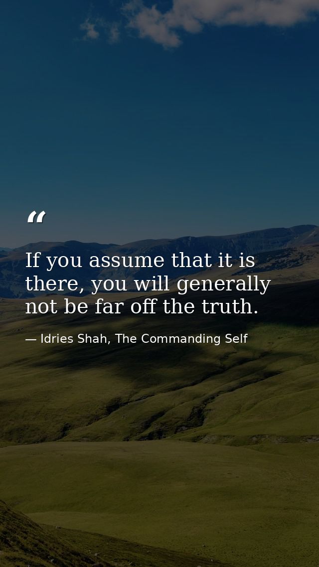 If you assume that it is there, you will generally not be far off the truth. — Idries Shah, The Commanding Self