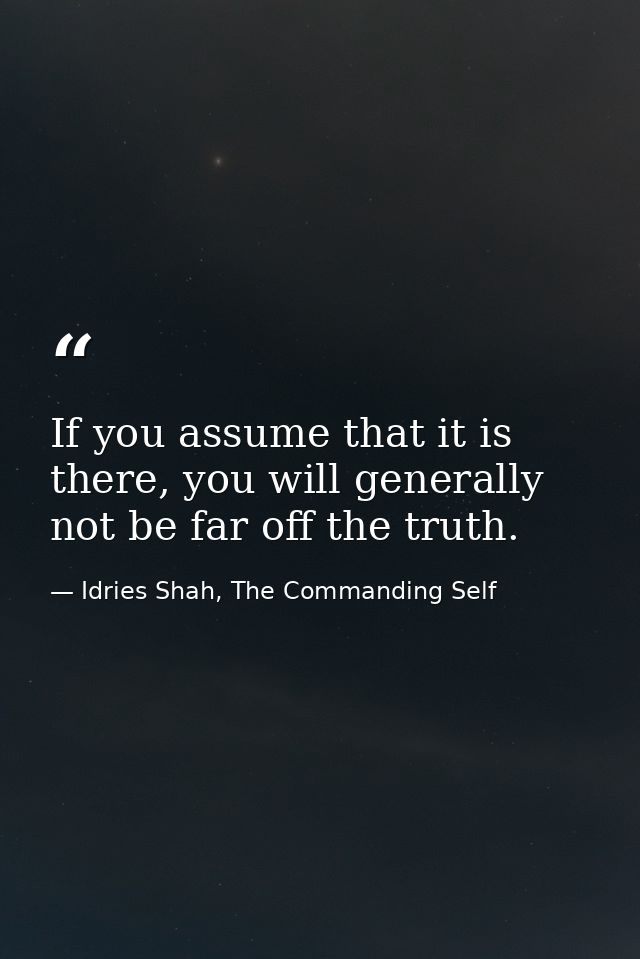 If you assume that it is there, you will generally not be far off the truth. — Idries Shah, The Commanding Self