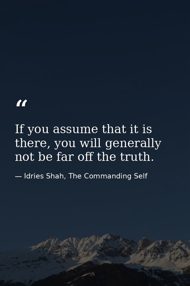 If you assume that it is there, you will generally not be far off the truth. — Idries Shah, The Commanding Self