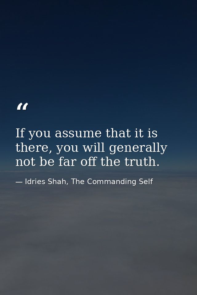 If you assume that it is there, you will generally not be far off the truth. — Idries Shah, The Commanding Self