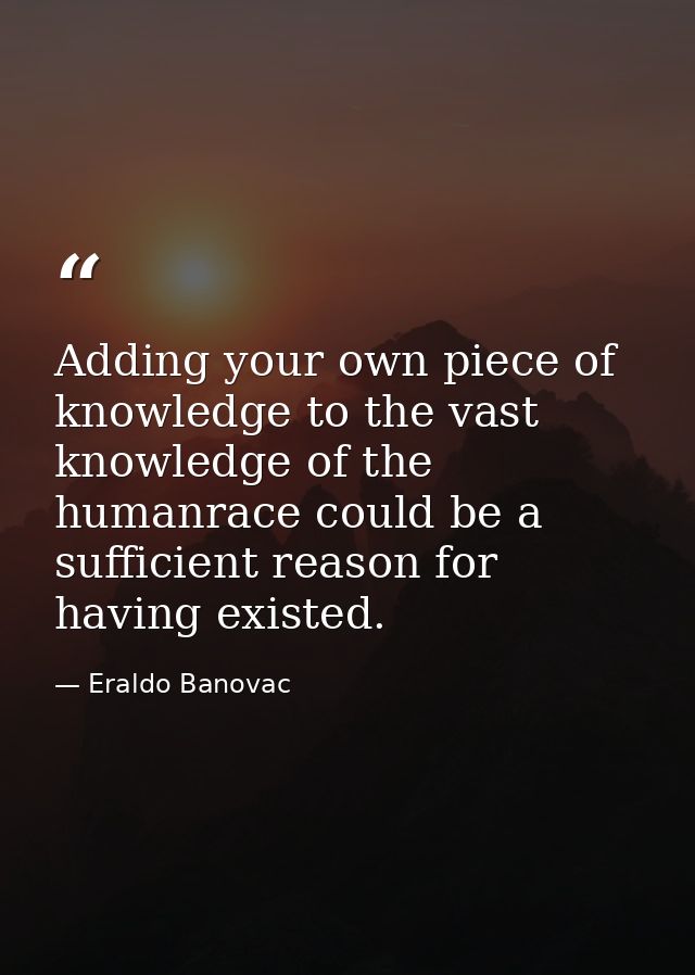 Adding your own piece of knowledge to the vast knowledge of the humanrace could be a sufficient reason for having existe — Eraldo Banovac