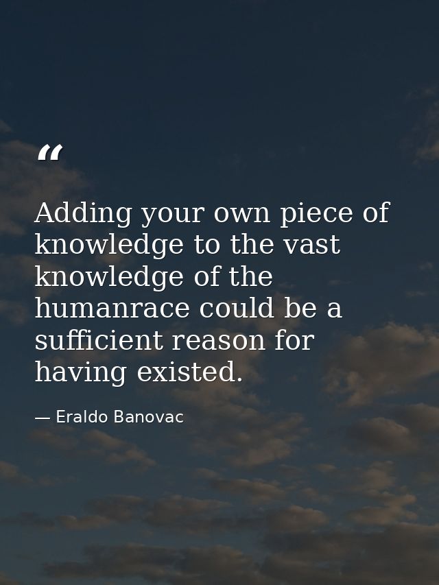 Adding your own piece of knowledge to the vast knowledge of the humanrace could be a sufficient reason for having existe — Eraldo Banovac