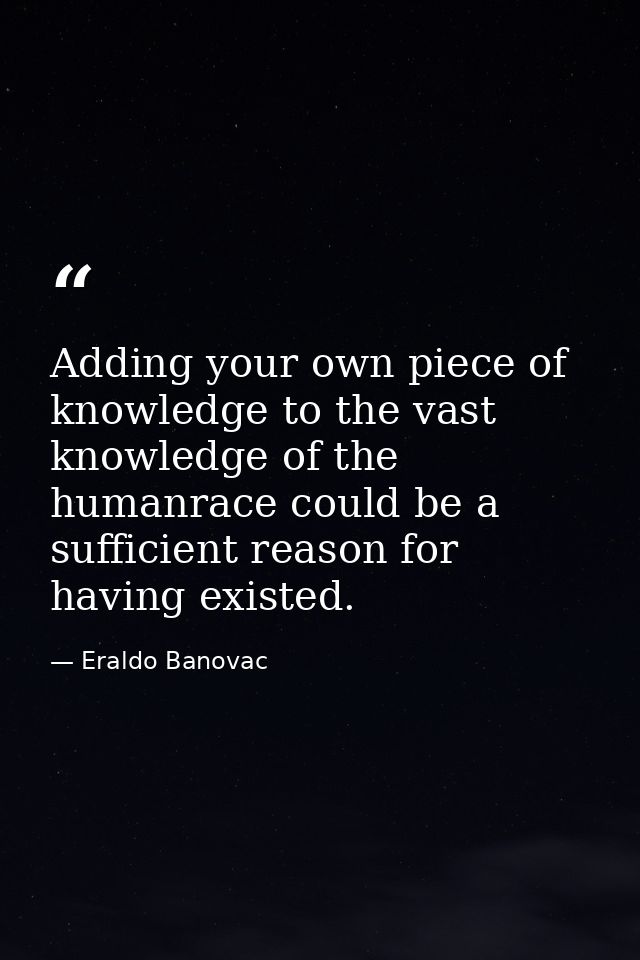 Adding your own piece of knowledge to the vast knowledge of the humanrace could be a sufficient reason for having existe — Eraldo Banovac