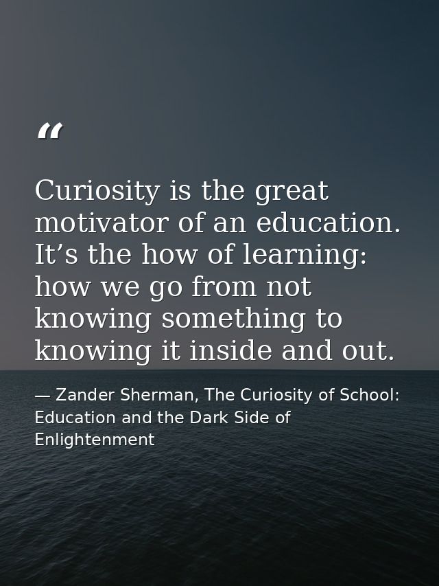 Curiosity is the great motivator of an education. It’s the how of learning: how we go from not knowing something to know — Zander Sherman, The Curiosity of School: Education and the Dark Side of Enlightenment