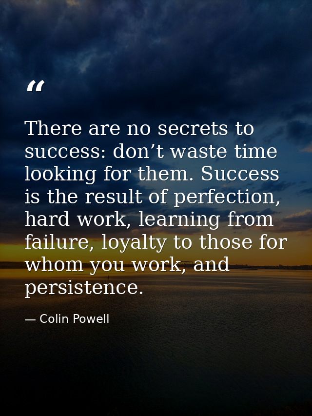 There are no secrets to success: don’t waste time looking for them. Success is the result of perfection, hard work, lear — Colin Powell