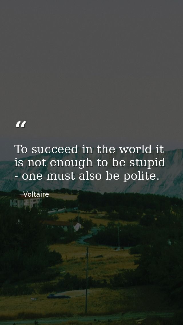 To succeed in the world it is not enough to be stupid - one must also be polite. — Voltaire