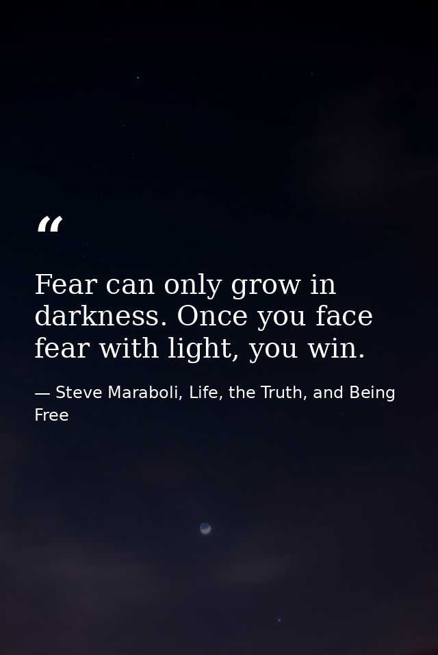 Fear can only grow in darkness. Once you face fear with light, you win. — Steve Maraboli, Life, the Truth, and Being Free