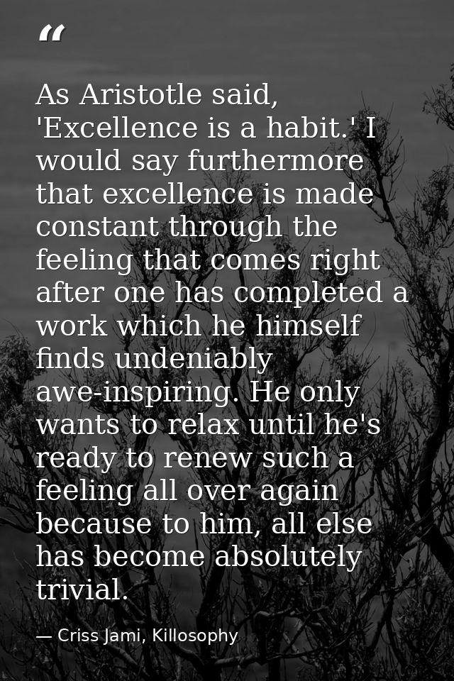 As Aristotle said, 'Excellence is a habit.' I would say furthermore that excellence is made constant through the feeling — Criss Jami, Killosophy