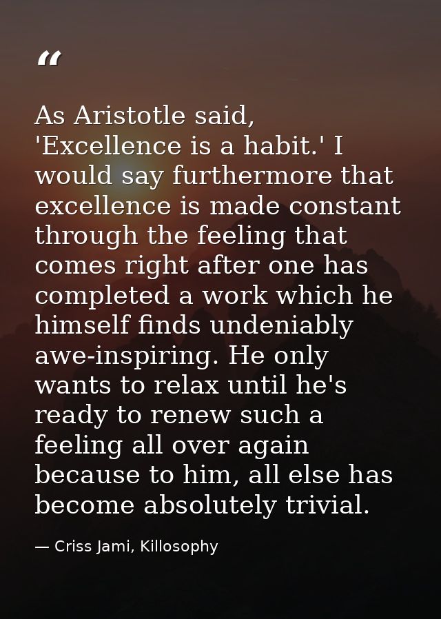 As Aristotle said, 'Excellence is a habit.' I would say furthermore that excellence is made constant through the feeling — Criss Jami, Killosophy