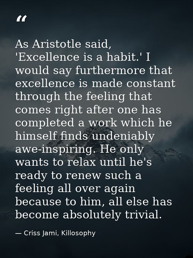 As Aristotle said, 'Excellence is a habit.' I would say furthermore that excellence is made constant through the feeling — Criss Jami, Killosophy