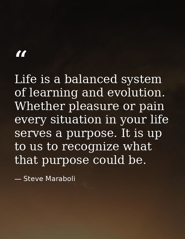 Life is a balanced system of learning and evolution. Whether pleasure or pain every situation in your life serves a purp — Steve Maraboli