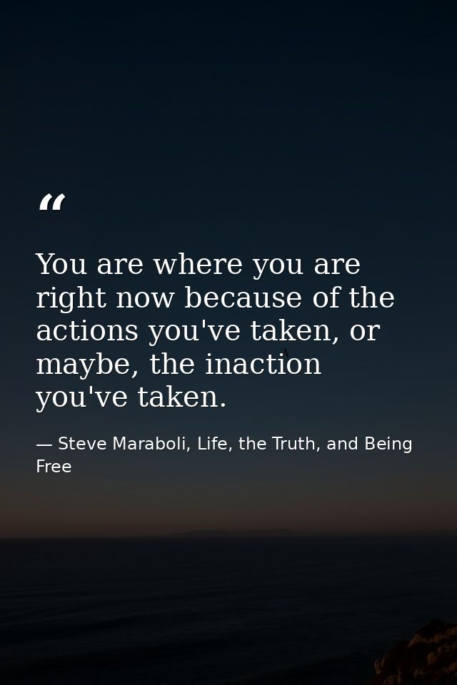 You are where you are right now because of the actions you've taken, or maybe, the inaction you've taken. — Steve Maraboli, Life, the Truth, and Being Free