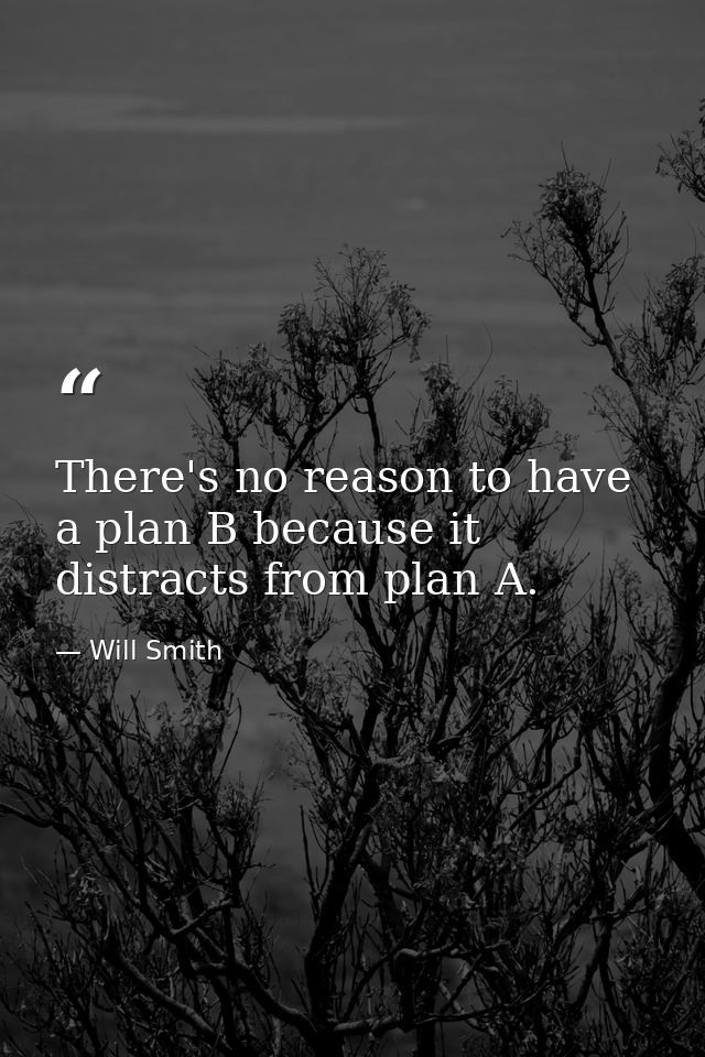 There's no reason to have a plan B because it distracts from plan A. — Will Smith