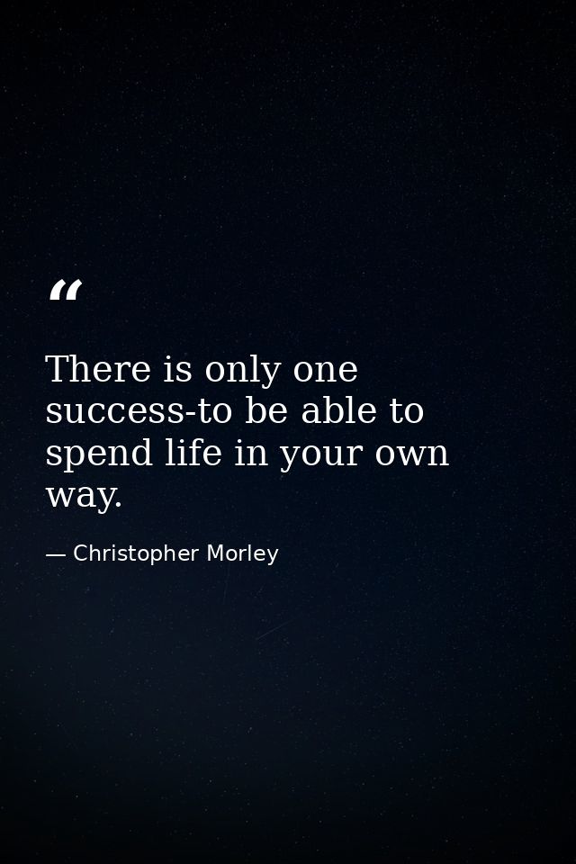 There is only one success-to be able to spend life in your own way. — Christopher Morley