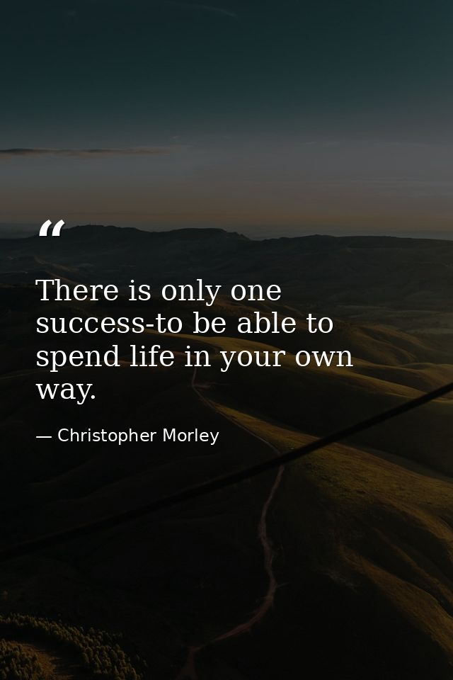 There is only one success-to be able to spend life in your own way. — Christopher Morley