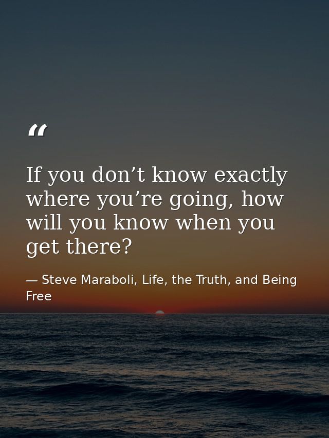 If you don’t know exactly where you’re going, how will you know when you get there? — Steve Maraboli, Life, the Truth, and Being Free