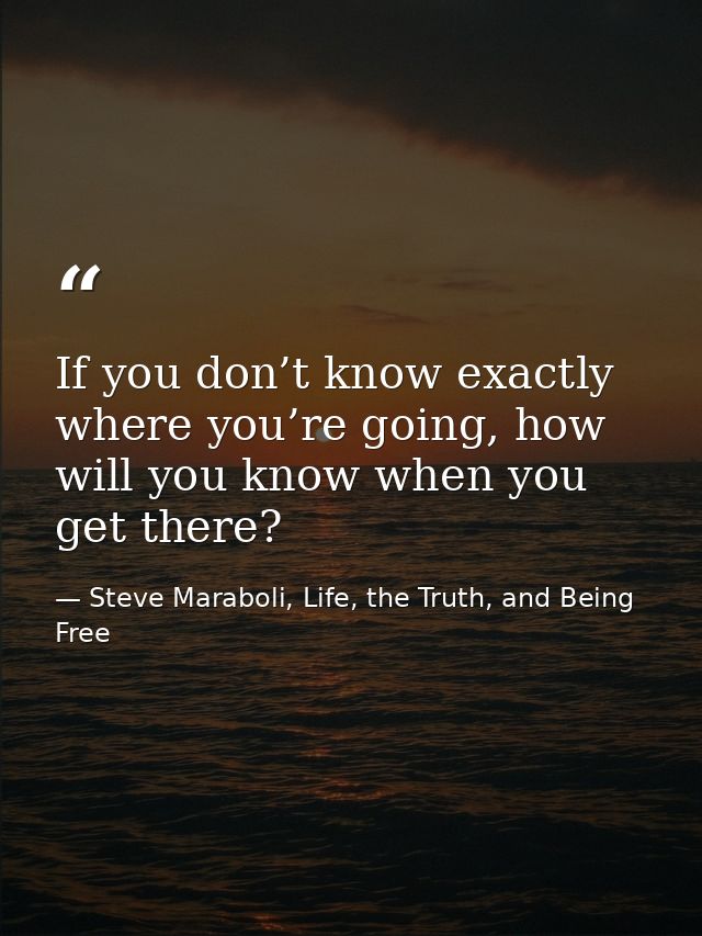 If you don’t know exactly where you’re going, how will you know when you get there? — Steve Maraboli, Life, the Truth, and Being Free