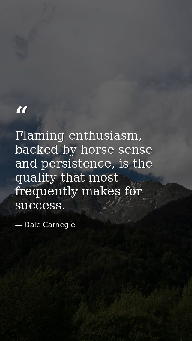 Flaming enthusiasm, backed by horse sense and persistence, is the quality that most frequently makes for success. — Dale Carnegie