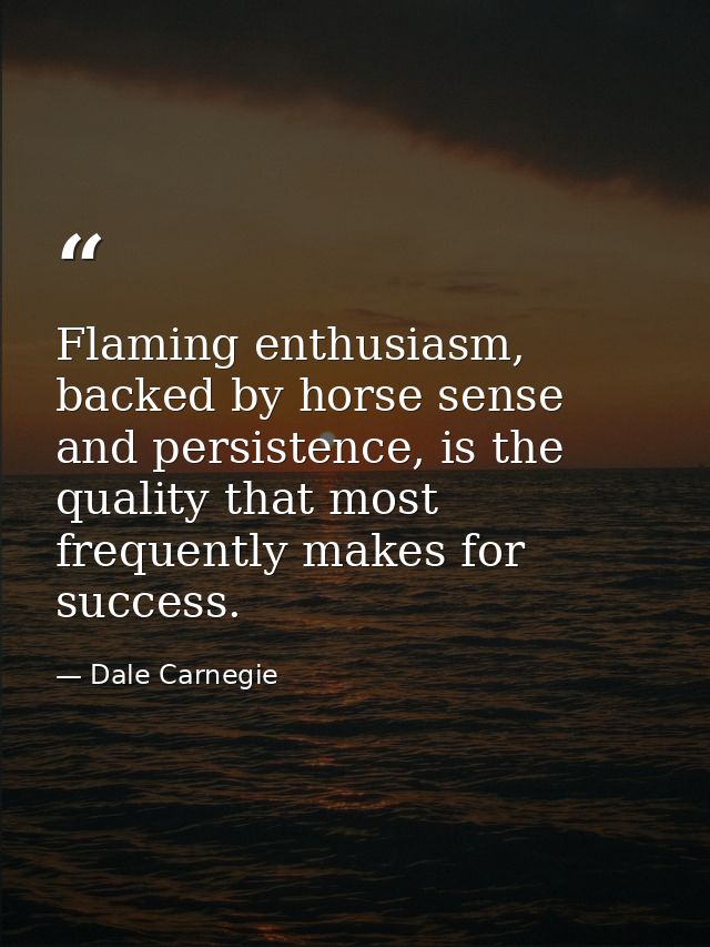 Flaming enthusiasm, backed by horse sense and persistence, is the quality that most frequently makes for success. — Dale Carnegie