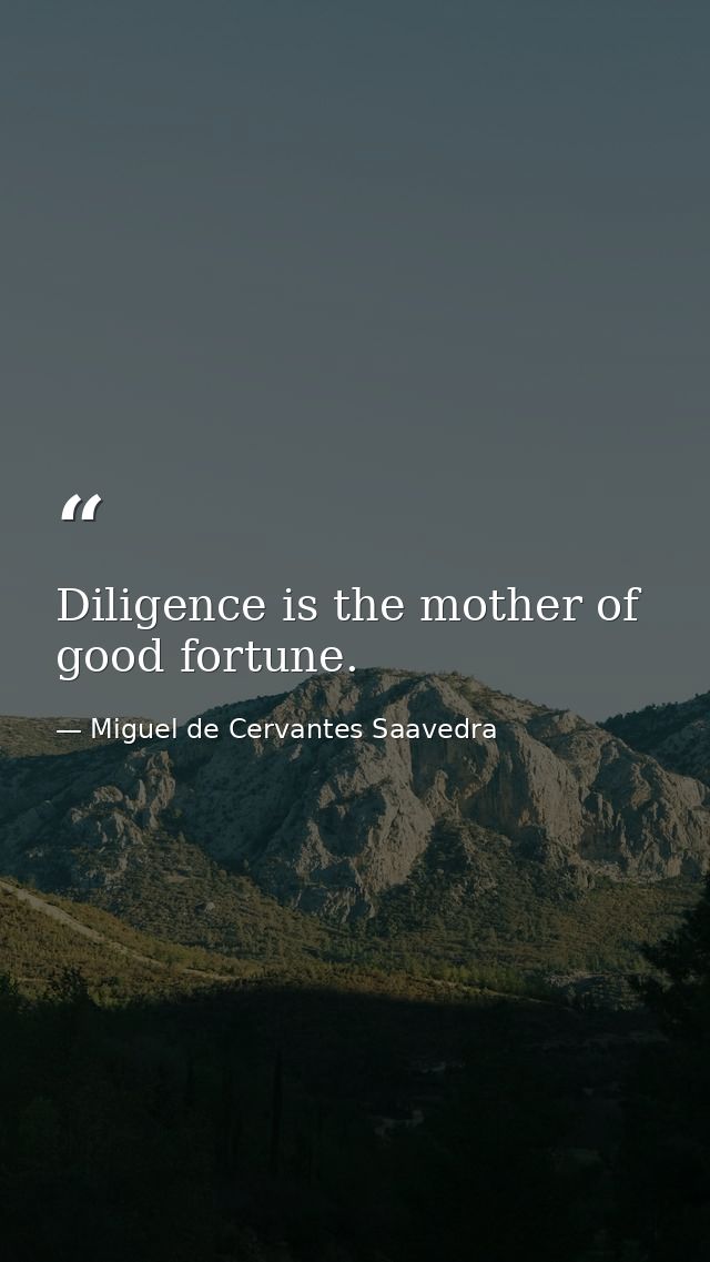 Diligence is the mother of good fortune. — Miguel de Cervantes Saavedra
