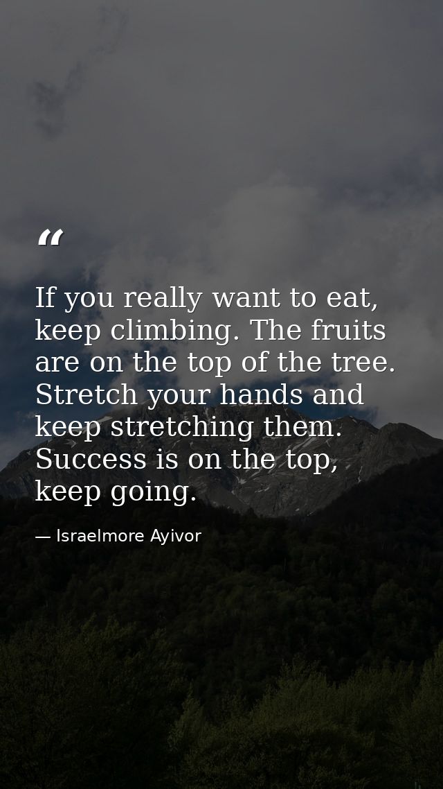 If you really want to eat, keep climbing. The fruits are on the top of the tree. Stretch your hands and keep stretching  — Israelmore Ayivor