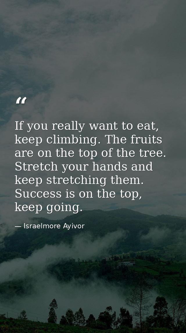 If you really want to eat, keep climbing. The fruits are on the top of the tree. Stretch your hands and keep stretching  — Israelmore Ayivor