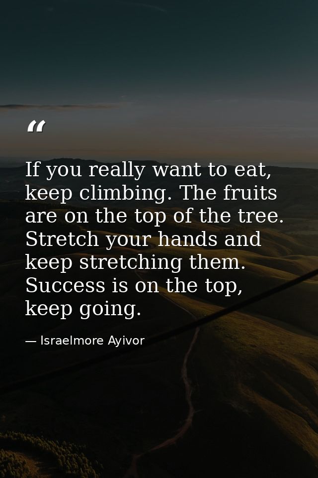 If you really want to eat, keep climbing. The fruits are on the top of the tree. Stretch your hands and keep stretching  — Israelmore Ayivor