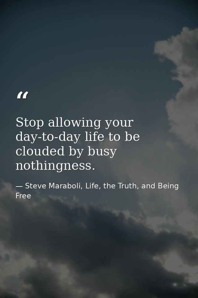 Stop allowing your day-to-day life to be clouded by busy nothingness. — Steve Maraboli, Life, the Truth, and Being Free