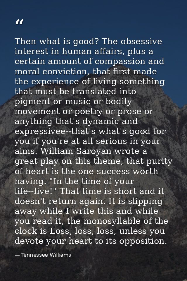 Then what is good? The obsessive interest in human affairs, plus a certain amount of compassion and moral conviction, th — Tennessee Williams
