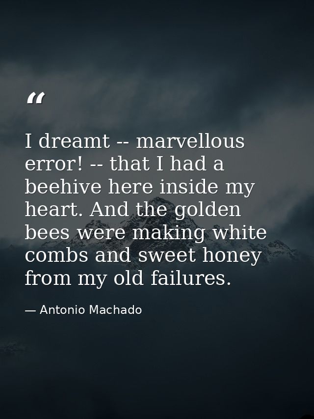 I dreamt -- marvellous error! -- that I had a beehive here inside my heart. And the golden bees were making white combs  — Antonio Machado