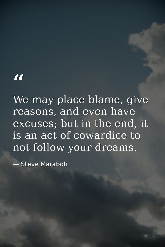 We may place blame, give reasons, and even have excuses; but in the end, it is an act of cowardice to not follow your dr — Steve Maraboli