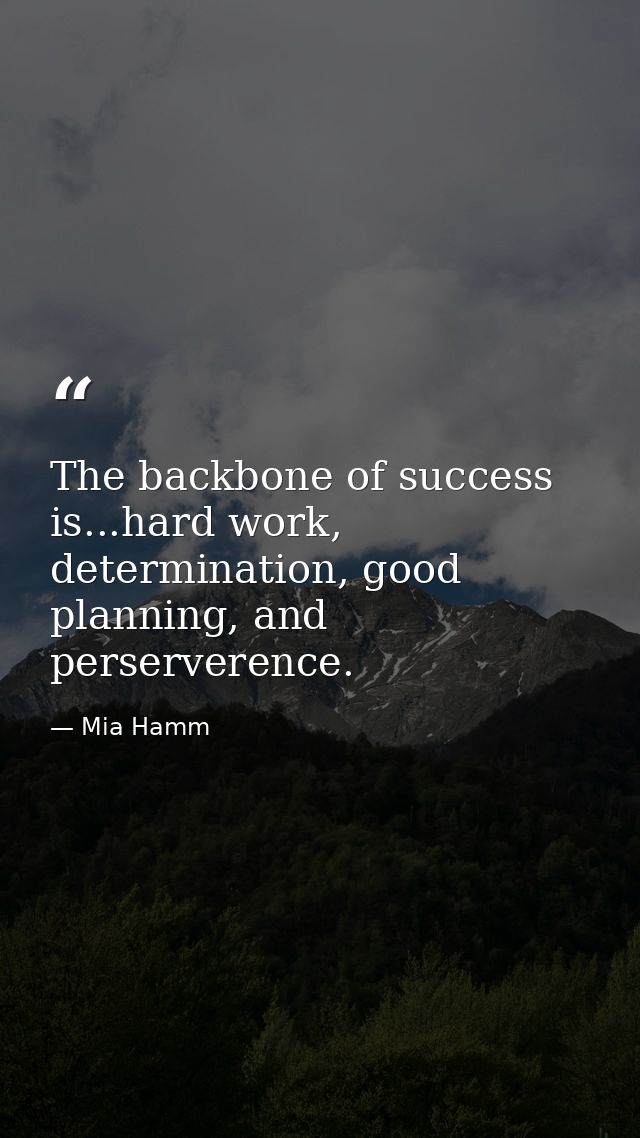 The backbone of success is...hard work, determination, good planning, and perserverence. — Mia Hamm