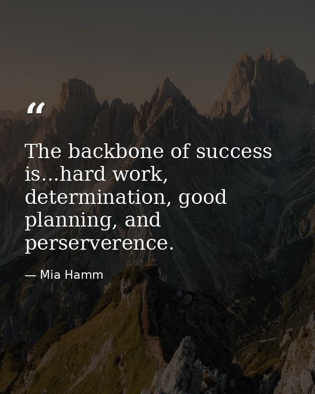The backbone of success is...hard work, determination, good planning, and perserverence. — Mia Hamm