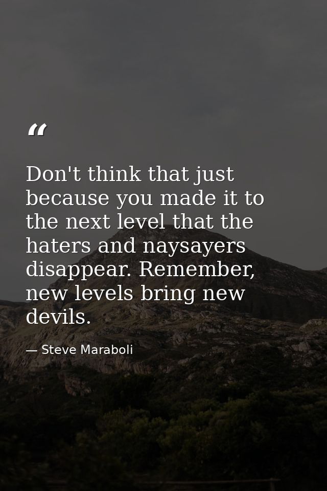 Don't think that just because you made it to the next level that the haters and naysayers disappear. Remember, new level — Steve Maraboli