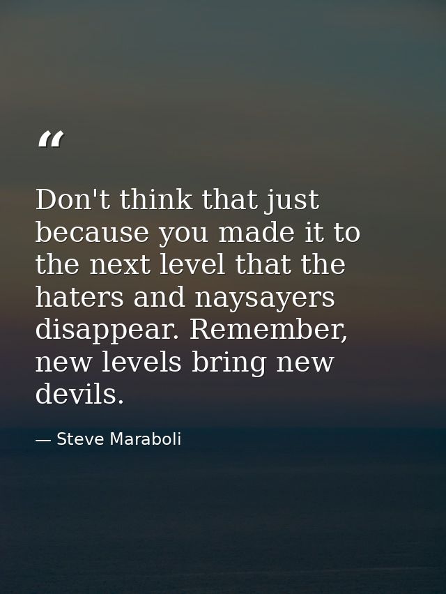 Don't think that just because you made it to the next level that the haters and naysayers disappear. Remember, new level — Steve Maraboli