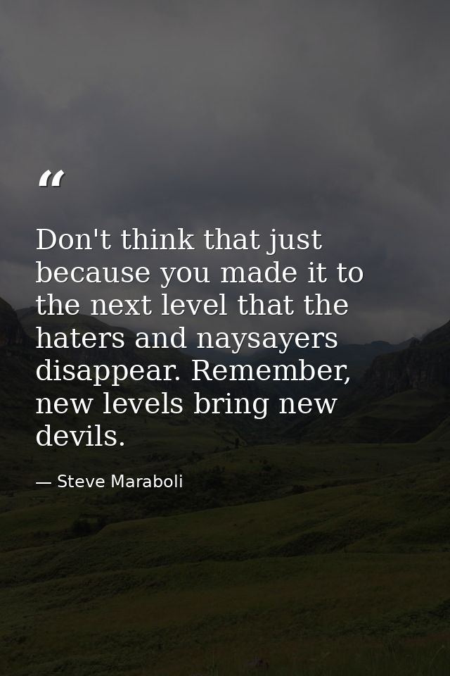 Don't think that just because you made it to the next level that the haters and naysayers disappear. Remember, new level — Steve Maraboli