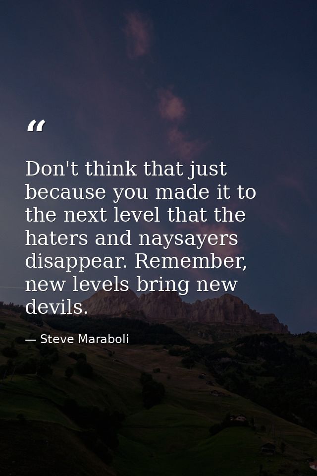 Don't think that just because you made it to the next level that the haters and naysayers disappear. Remember, new level — Steve Maraboli