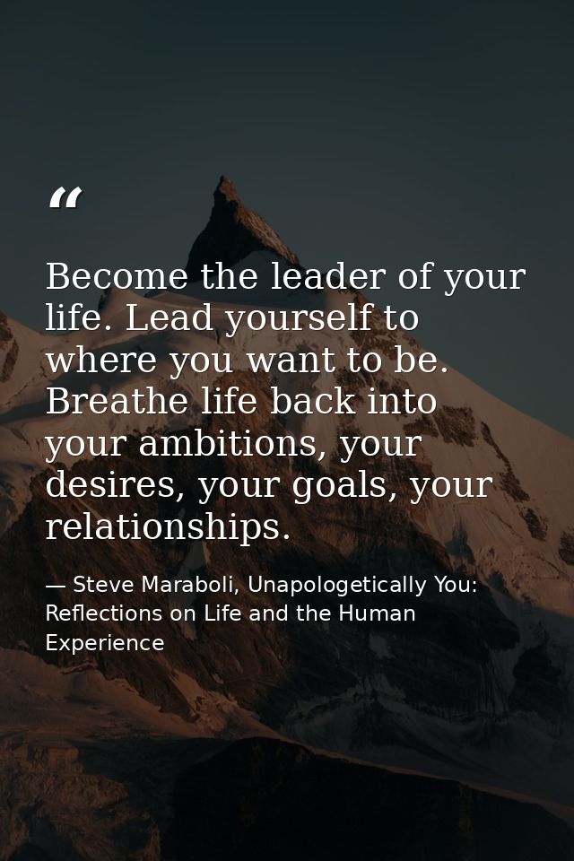 Become the leader of your life. Lead yourself to where you want to be. Breathe life back into your ambitions, your desir — Steve Maraboli, Unapologetically You: Reflections on Life and the Human Experience