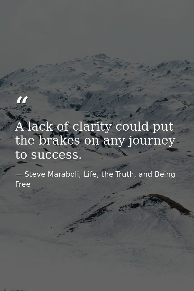 A lack of clarity could put the brakes on any journey to success. — Steve Maraboli, Life, the Truth, and Being Free